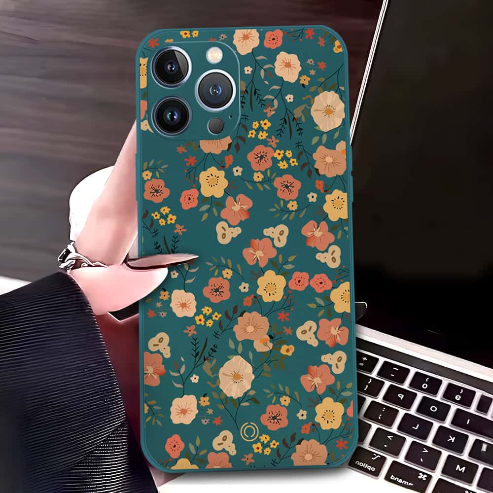 iPhone 13 Pro Max Cover - Dark Green - D3 - ONation Floral Series - HQ Liquid Silicone Soft Case