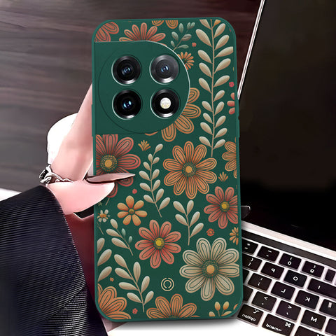 OnePlus 11 Cover - Dark Green - D4 - ONation Floral Series - HQ Liquid Silicone Soft Case