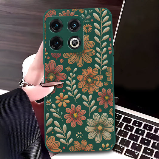 OnePlus 10 Pro Cover - Dark Green - D4 - ONation Floral Series - HQ Liquid Silicone Soft Case
