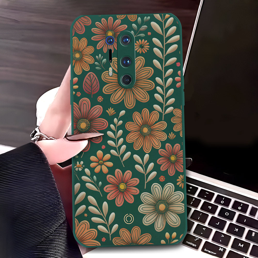 OnePlus 8 Pro Cover - Dark Green - D4 - ONation Floral Series - HQ Liquid Silicone Soft Case