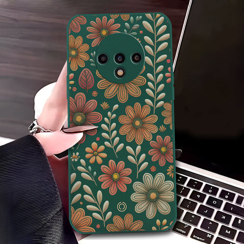 OnePlus 7T Cover - Dark Green - D4 - ONation Floral Series - HQ Liquid Silicone Soft Case