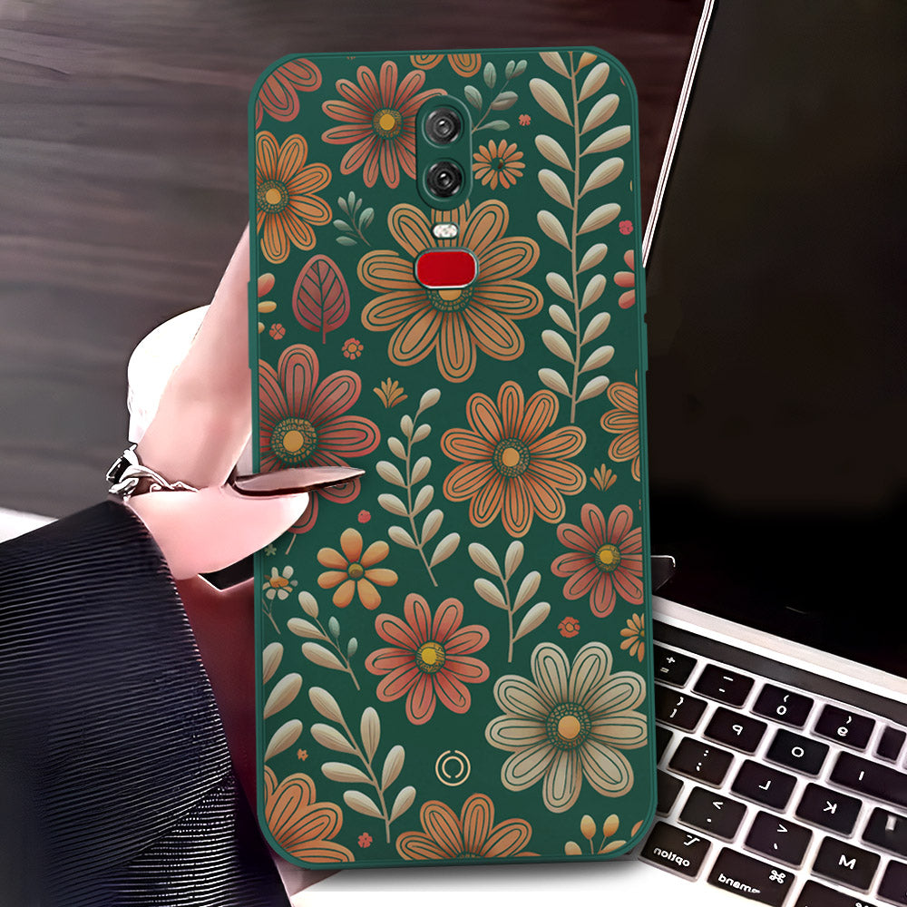 OnePlus 6 Cover - Dark Green - D4 - ONation Floral Series - HQ Liquid Silicone Soft Case