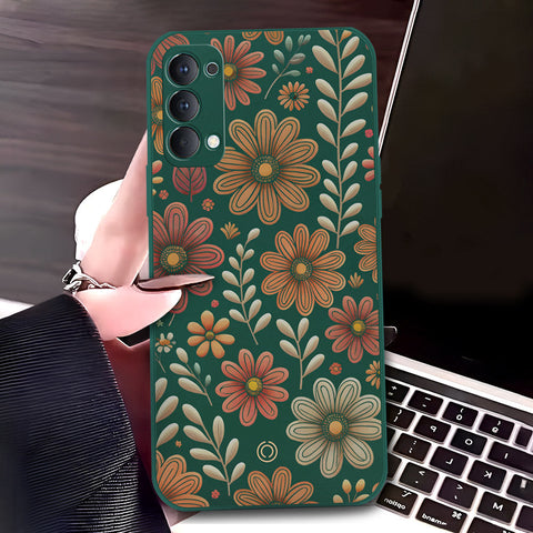 Oppo Reno 4 5G Cover - Dark Green - D4 - ONation Floral Series - HQ Liquid Silicone Soft Case