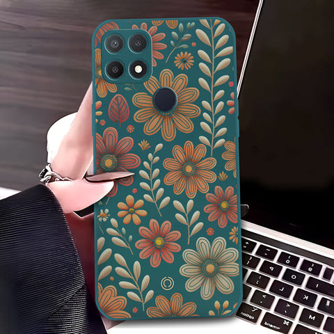 Oppo A15 Cover - Dark Green - D4 - ONation Floral Series - HQ Liquid Silicone Soft Case