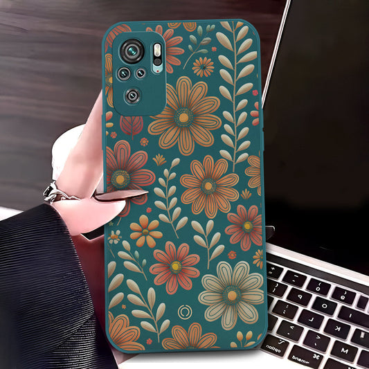 Xiaomi Redmi Note 10 4G Cover - Dark Green - D4 - ONation Floral Series - HQ Liquid Silicone Soft Case