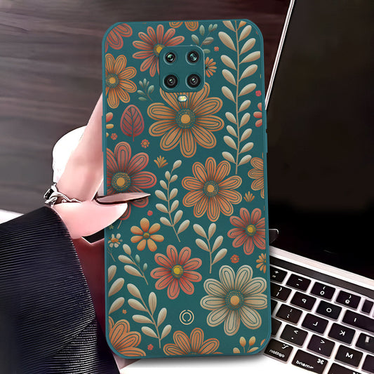 Xiaomi Redmi Note 9 Pro Cover - Dark Green - D4 - ONation Floral Series - HQ Liquid Silicone Soft Case