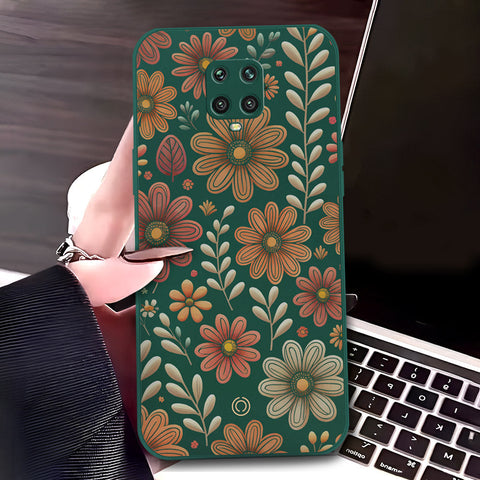 Xiaomi Redmi Note 9S Cover - Dark Green - D4 - ONation Floral Series - HQ Liquid Silicone Soft Case