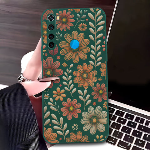 Xiaomi Redmi Note 8 Cover - Dark Green - D4 - ONation Floral Series - HQ Liquid Silicone Soft Case
