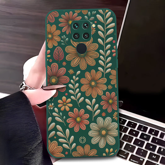 Xiaomi Redmi 10X 4G Cover - Dark Green - D4 - ONation Floral Series - HQ Liquid Silicone Soft Case