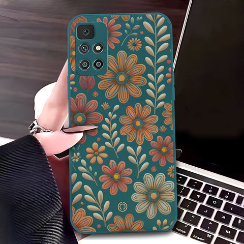 Xiaomi Redmi 10 Cover - Dark Green - D4 - ONation Floral Series - HQ Liquid Silicone Soft Case
