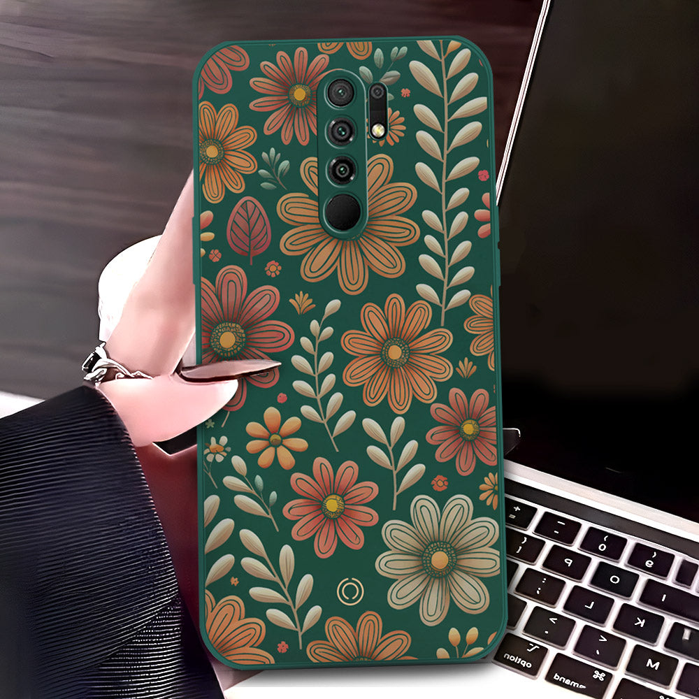 Xiaomi Redmi 9 Prime Cover - Dark Green - D4 - ONation Floral Series - HQ Liquid Silicone Soft Case