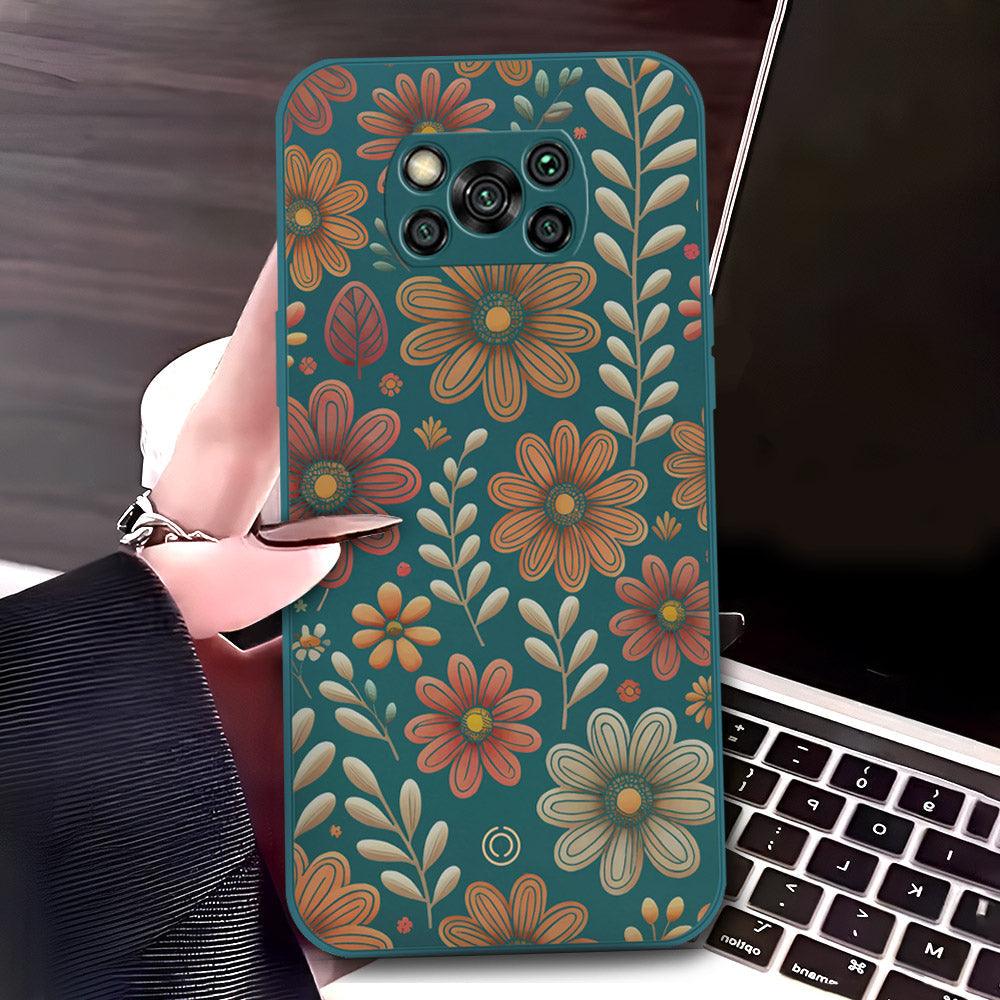 Xiaomi Poco X3 Cover - Dark Green - D4 - ONation Floral Series - HQ Liquid Silicone Soft Case