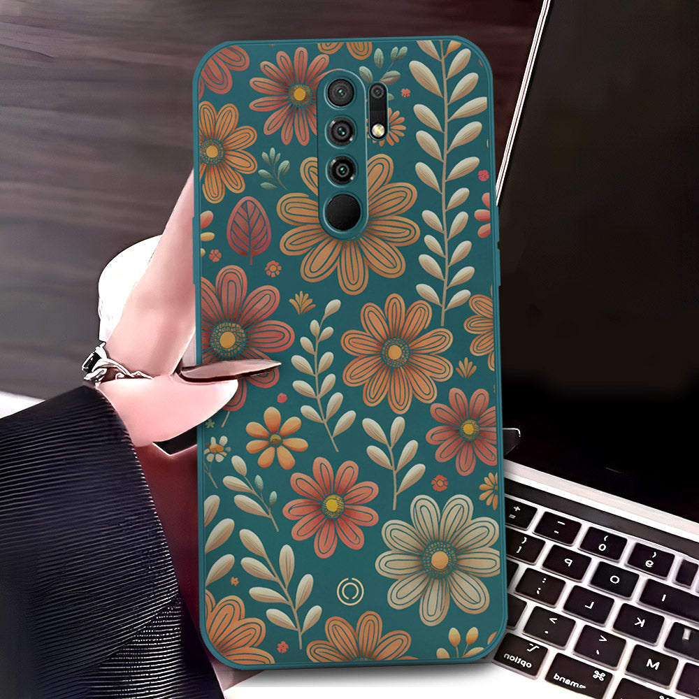 Xiaomi Poco M2 Cover - Dark Green - D4 - ONation Floral Series - HQ Liquid Silicone Soft Case