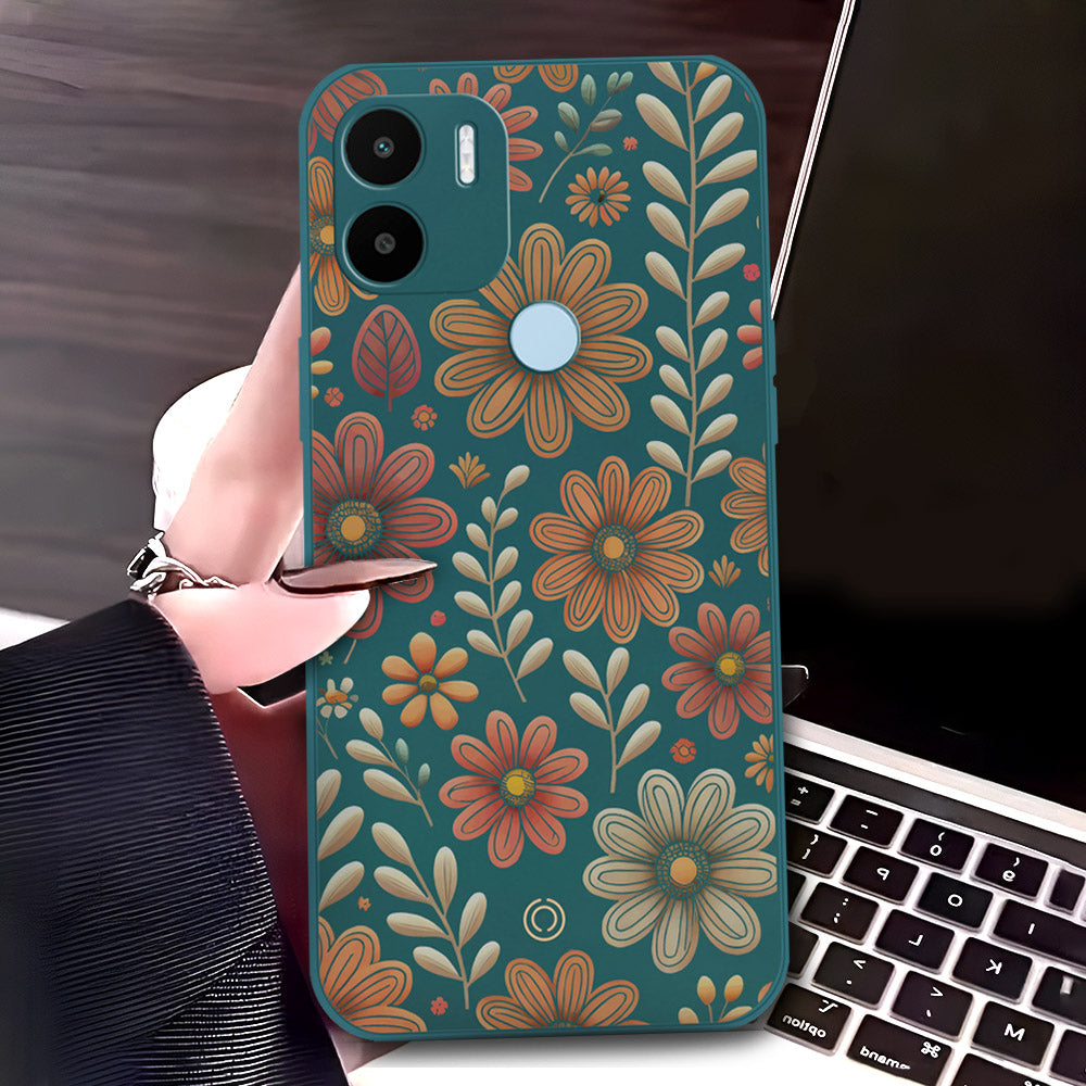 Xiaomi Poco C50 Cover - Dark Green - D4 - ONation Floral Series - HQ Liquid Silicone Soft Case
