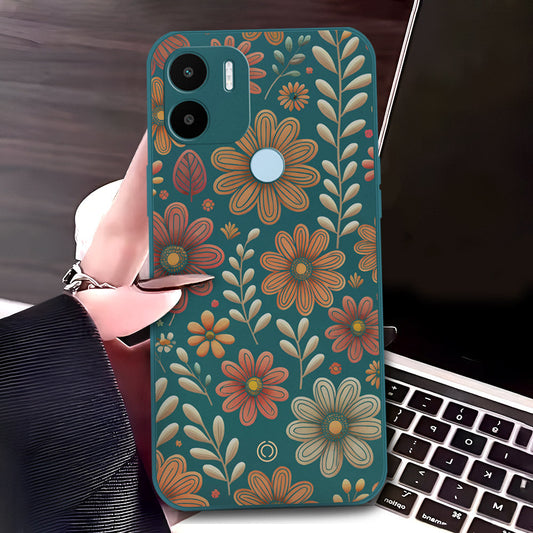 Xiaomi Poco C50 Cover - Dark Green - D4 - ONation Floral Series - HQ Liquid Silicone Soft Case