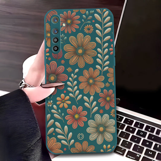 Realme XT Cover - Dark Green - D4 - ONation Floral Series - HQ Liquid Silicone Soft Case