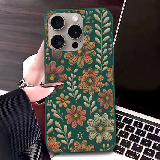 iPhone 15 Pro Max Cover - Dark Green - D4 - ONation Floral Series - HQ Liquid Silicone Soft Case