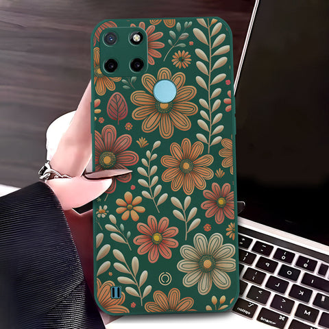Realme C21Y Cover - Dark Green - D4 - ONation Floral Series - HQ Liquid Silicone Soft Case