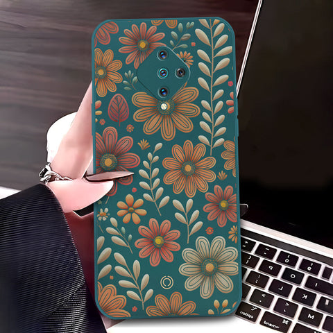 Vivo Y51 (2020 September) Cover - Dark Green - D4 - ONation Floral Series - HQ Liquid Silicone Soft Case