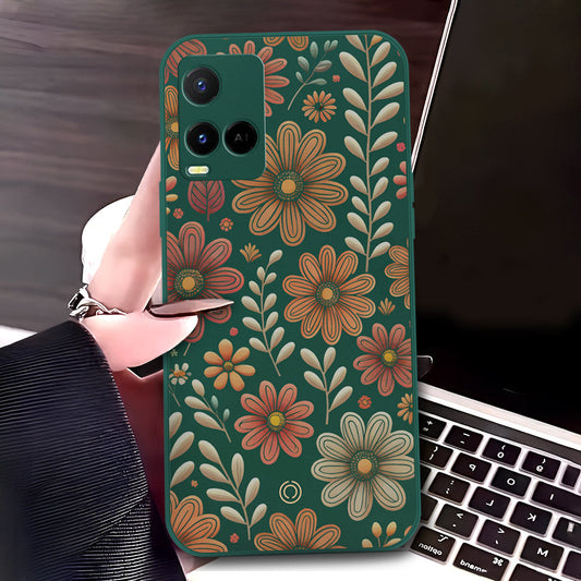 Vivo Y33t Cover - Dark Green - D4 - ONation Floral Series - HQ Liquid Silicone Soft Case