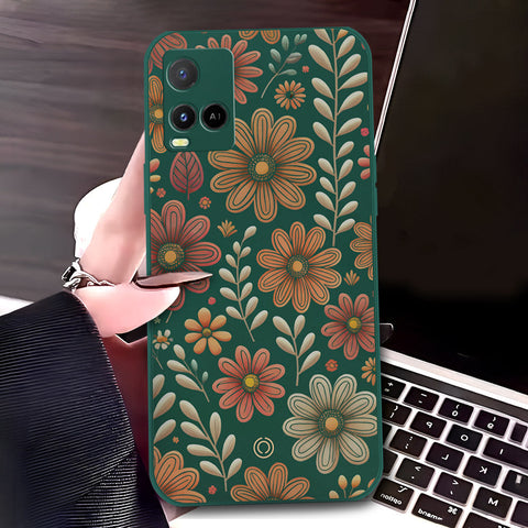 Vivo Y32 Cover - Dark Green - D4 - ONation Floral Series - HQ Liquid Silicone Soft Case