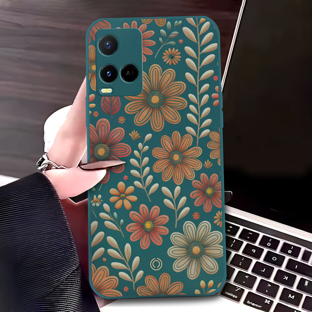 Vivo Y21G Cover - Dark Green - D4 - ONation Floral Series - HQ Liquid Silicone Soft Case