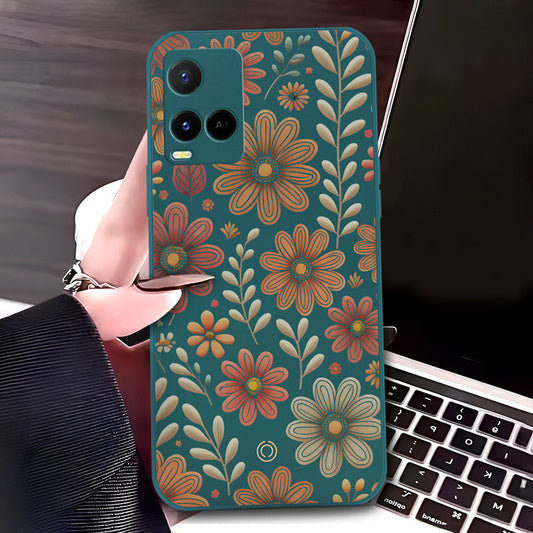 Vivo Y21G Cover - Dark Green - D4 - ONation Floral Series - HQ Liquid Silicone Soft Case