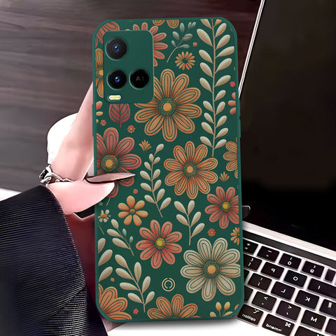 Vivo Y21e Cover - Dark Green - D4 - ONation Floral Series - HQ Liquid Silicone Soft Case