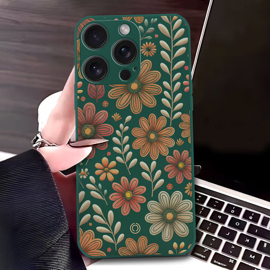 iPhone 16 Pro Max Cover - Dark Green - D4 - ONation Floral Series - HQ Liquid Silicone Soft Case