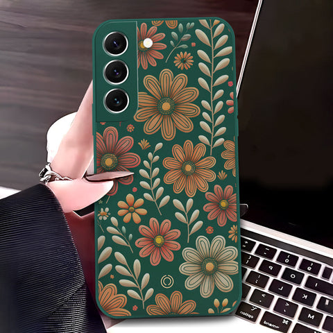 Samsung Galaxy S22 5G Cover - Dark Green - D4 - ONation Floral Series - HQ Liquid Silicone Soft Case