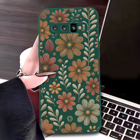 Samsung Galaxy S10 Plus Cover - Dark Green - D4 - ONation Floral Series - HQ Liquid Silicone Soft Case
