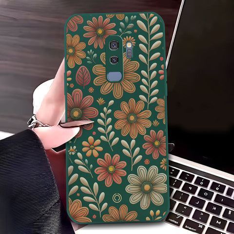 Samsung Galaxy S9 Plus Cover - Dark Green - D4 - ONation Floral Series - HQ Liquid Silicone Soft Case