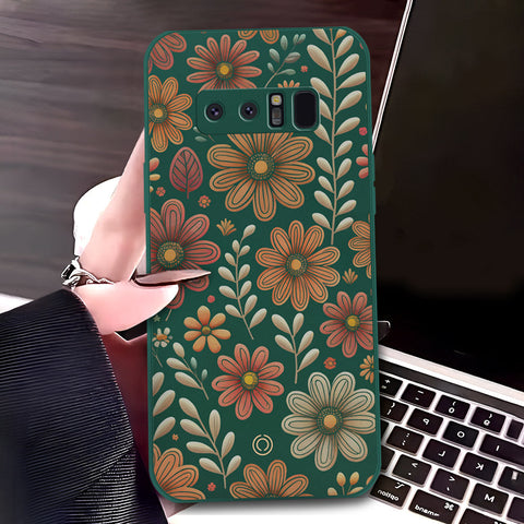 Samsung Galaxy Note 8 Cover - Dark Green - D4 - ONation Floral Series - HQ Liquid Silicone Soft Case