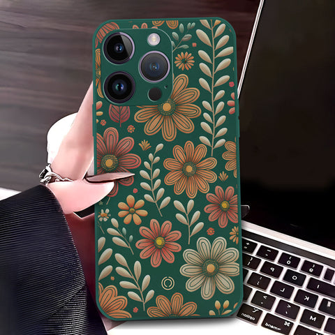iPhone 14 Pro Max Cover - Dark Green - D4 - ONation Floral Series - HQ Liquid Silicone Soft Case