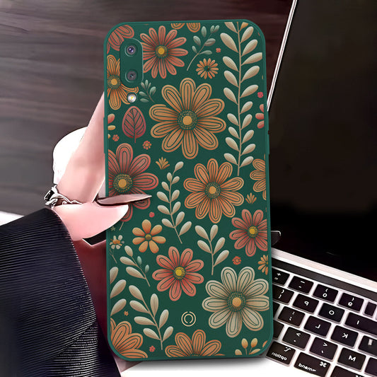 Samsung Galaxy M02 Cover - Dark Green - D4 - ONation Floral Series - HQ Liquid Silicone Soft Case