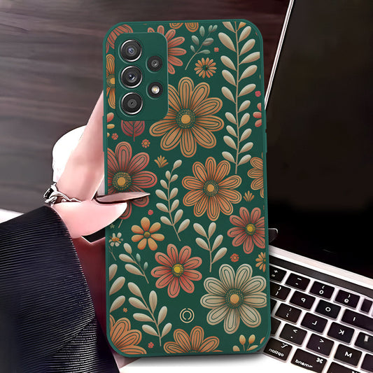 Samsung Galaxy A52 Cover - Dark Green - D4 - ONation Floral Series - HQ Liquid Silicone Soft Case