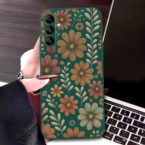 Samsung Galaxy A04s Cover - Dark Green - D4 - ONation Floral Series - HQ Liquid Silicone Soft Case