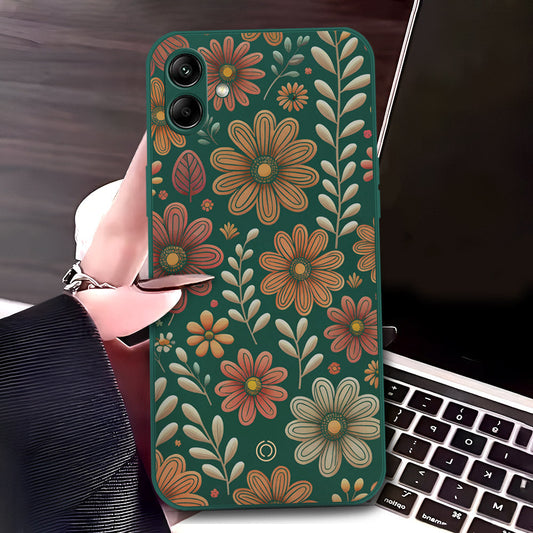 Samsung Galaxy A04 Cover - Dark Green - D4 - ONation Floral Series - HQ Liquid Silicone Soft Case