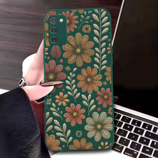 Samsung Galaxy A02s Cover - Dark Green - D4 - ONation Floral Series - HQ Liquid Silicone Soft Case