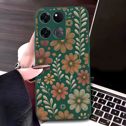 OnePlus Ace Racing Cover - Dark Green - D4 - ONation Floral Series - HQ Liquid Silicone Soft Case