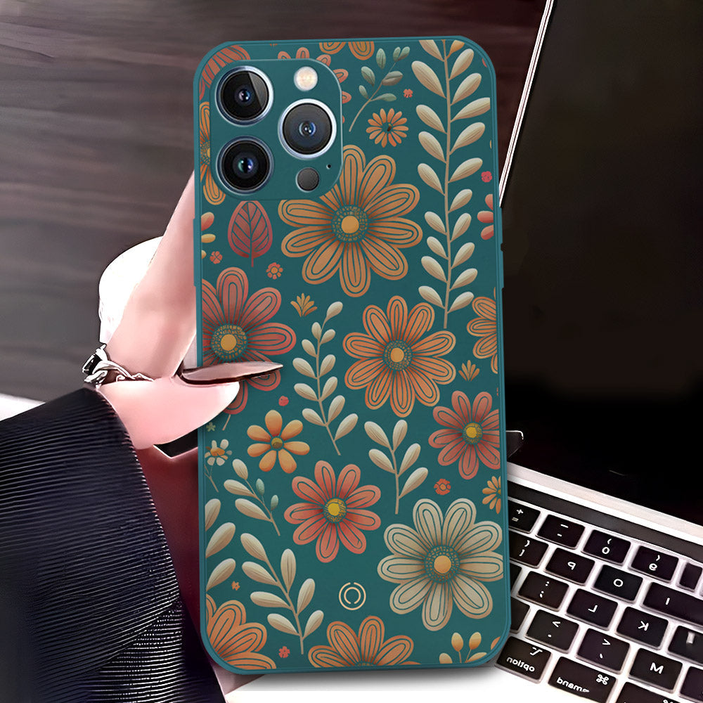 iPhone 13 Pro Max Cover - Dark Green - D4 - ONation Floral Series - HQ Liquid Silicone Soft Case