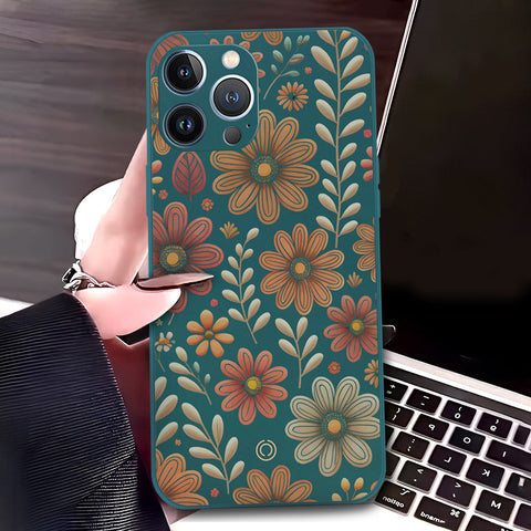 iPhone 13 Pro Max Cover - Dark Green - D4 - ONation Floral Series - HQ Liquid Silicone Soft Case
