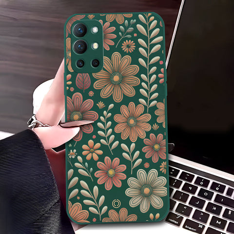 OnePlus 9R Cover - Dark Green - D4 - ONation Floral Series - HQ Liquid Silicone Soft Case