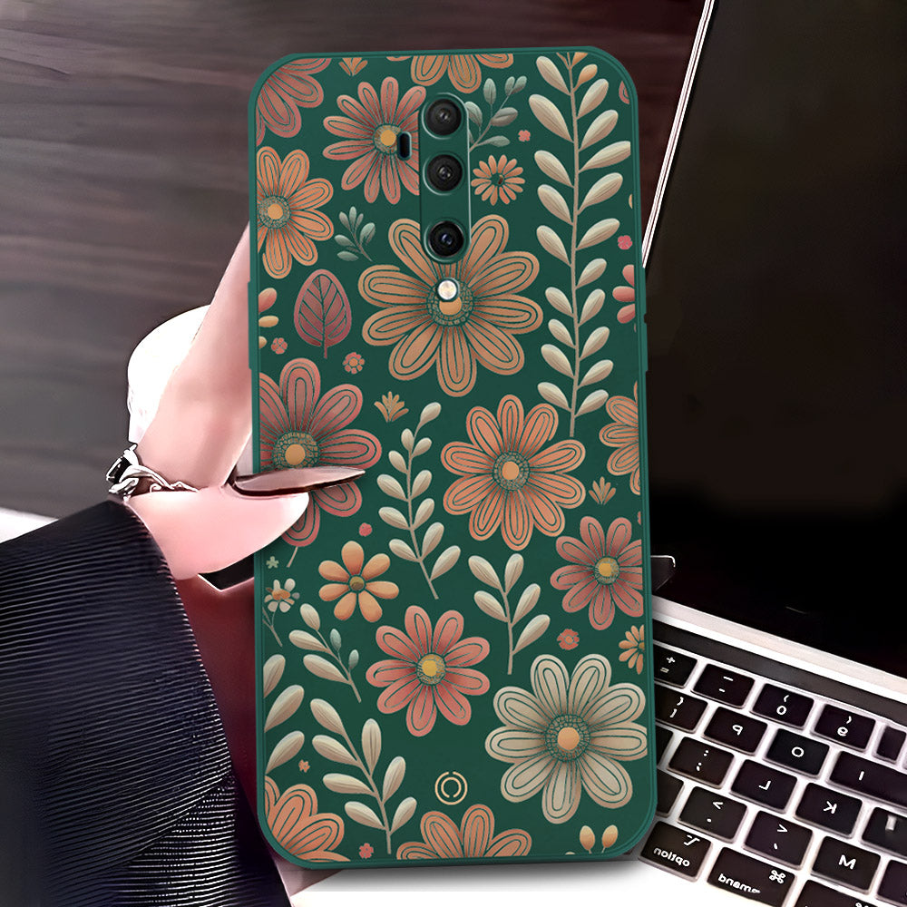 OnePlus 7T Pro Cover - Dark Green - D4 - ONation Floral Series - HQ Liquid Silicone Soft Case