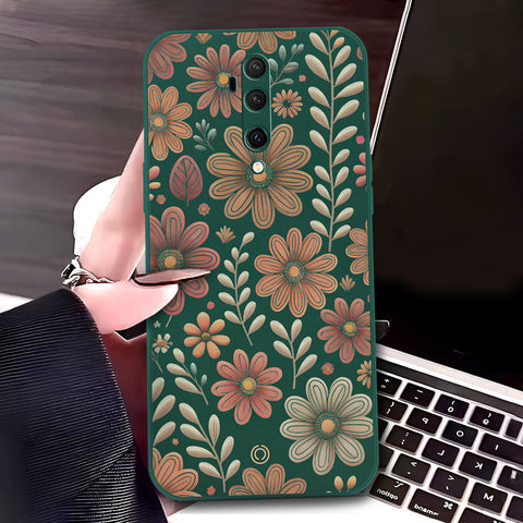 OnePlus 7T Pro Cover - Dark Green - D4 - ONation Floral Series - HQ Liquid Silicone Soft Case