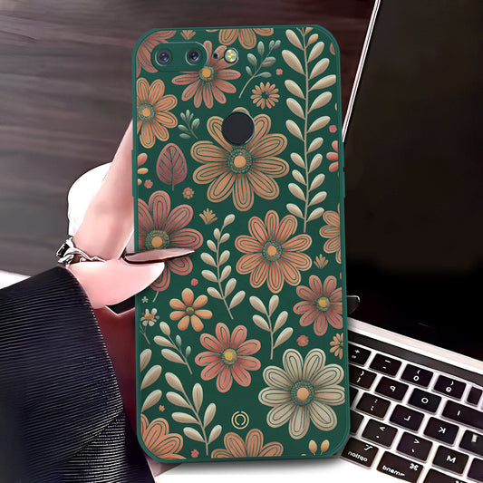 OnePlus 5T Cover - Dark Green - D4 - ONation Floral Series - HQ Liquid Silicone Soft Case