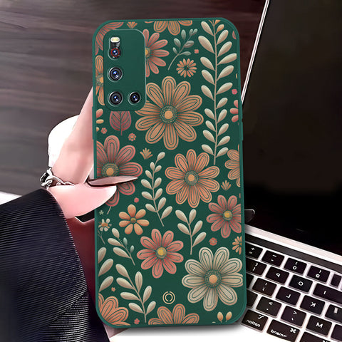 Vivo V19 Cover - Dark Green - D4 - ONation Floral Series - HQ Liquid Silicone Soft Case