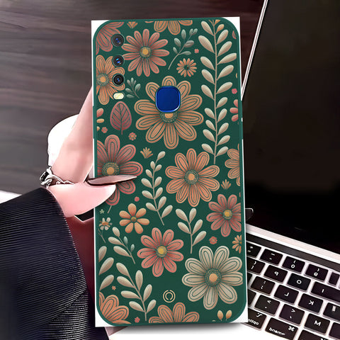 Vivo Y17 Cover - Dark Green - D4 - ONation Floral Series - HQ Liquid Silicone Soft Case