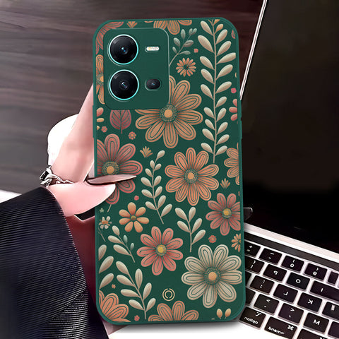 Vivo V25 5G Cover - Dark Green - D4 - ONation Floral Series - HQ Liquid Silicone Soft Case