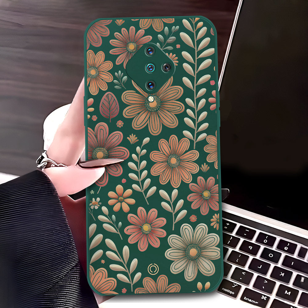 Vivo S1 Pro Cover - Dark Green - D4 - ONation Floral Series - HQ Liquid Silicone Soft Case